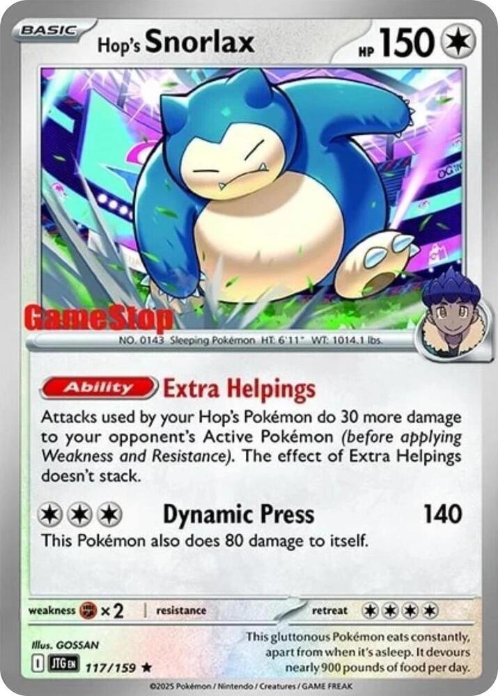 Hop's Snorlax - 117/159 (GameStop) (Cosmos Holo) - SV09: Journey Together (JTG)