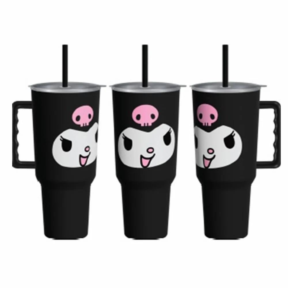 SANRIO KUROMI 40 OZ STAINLESS STEEL TUMBLER w/ STRAW & HANDLE
