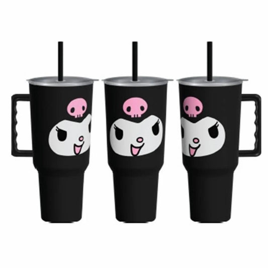 SANRIO KUROMI 40 OZ STAINLESS STEEL TUMBLER w/ STRAW & HANDLE
